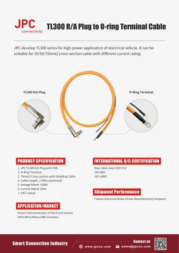 TL300 R/A Plug to O-ring Terminal Cable