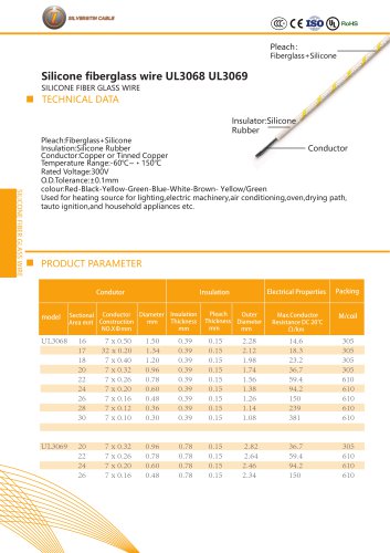 Silicone fiber glass wire UL3068 UL3069