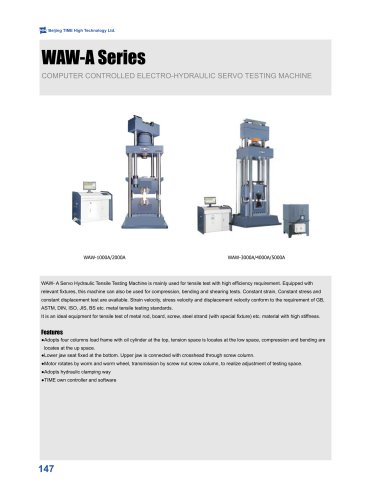 Computer Controlled Electronic-hydraulic Servo Testing Machine WAW-A Series