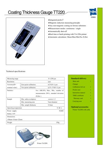 Portable Coating Thickness Gauge TT220