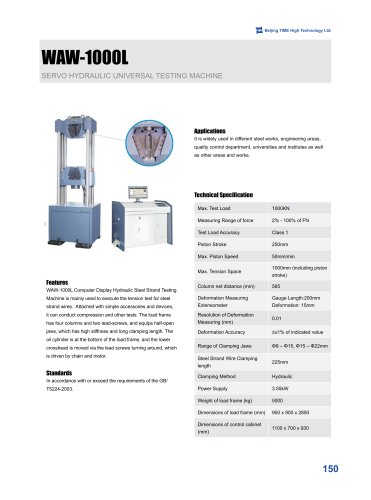 Servo Hydraulic Universal Testing Machine WAW-1000L