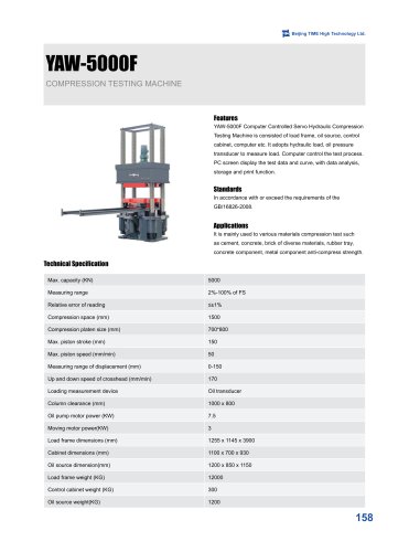 YAW-5000F Computer Controlled Servo Hydraulic Compression Testing Machine