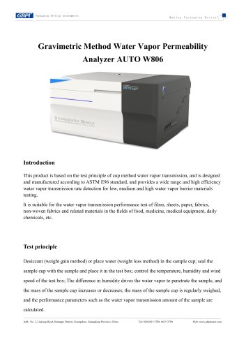 AUTO W806 Gravimetric Method Water Vapor Permeability Analyzer (20250514)