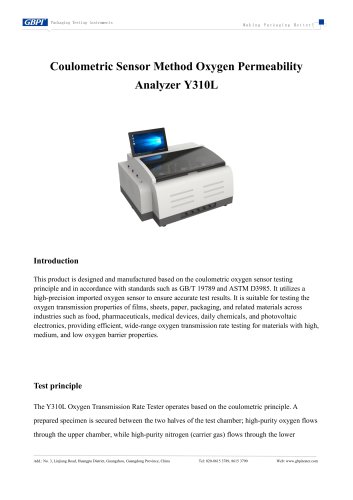 Y310L Coulometric Sensor Method Oxygen Permeability Analyzer A3(20251205)