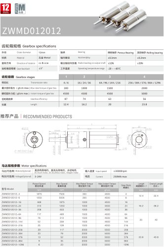 DC Motor Gearbox Datesheet 12MM MD