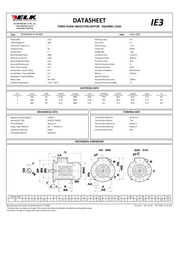 DATASHEET THREE PHASE INDUCTION MOTOR - SQUIRREL CAGE IE3