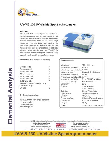 UV VIS 230 Spectrophotometer