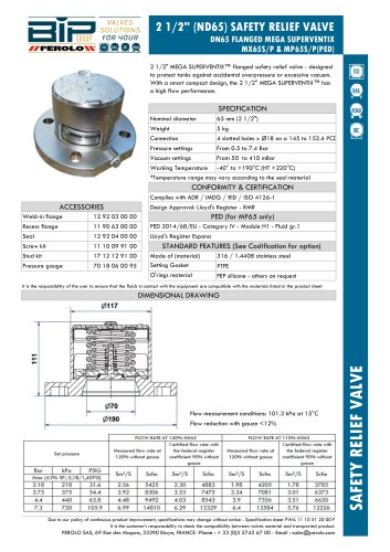 2 1/2" (ND65) SAFETY RELIEF VALVE DN65 FLANGED MEGA SUPERVENTIX MX65S/P & MP65S/P(PED)