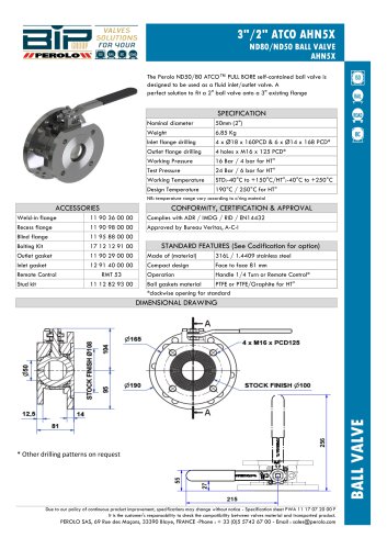 3"/2" ATCO AHN5X ND80/ND50 BALL VALVE AHN5X