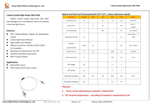 C-Band Cooled High-Power DFB TOSA