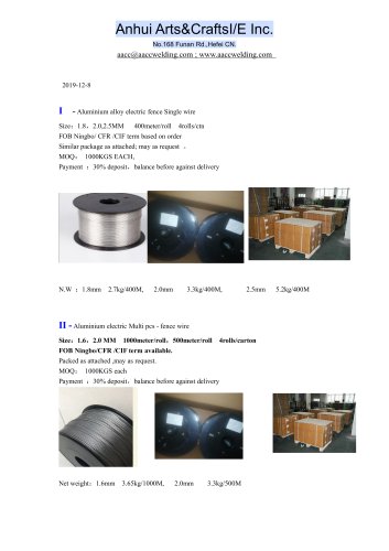 Aluminium fence wire data sheet-single/multi wire