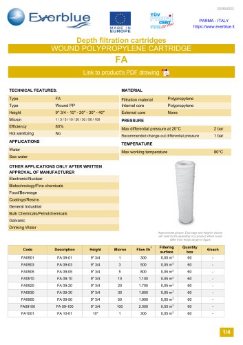 Depth filtration cartridges WOUND POLYPROPYLENE CARTRIDGE