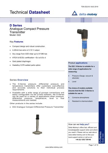 D Series Analogue Compact Pressure Transmiter