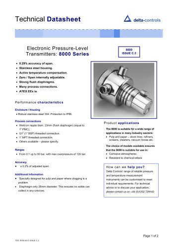 Electronic Pressure-Level Transmitters:  8000 Series