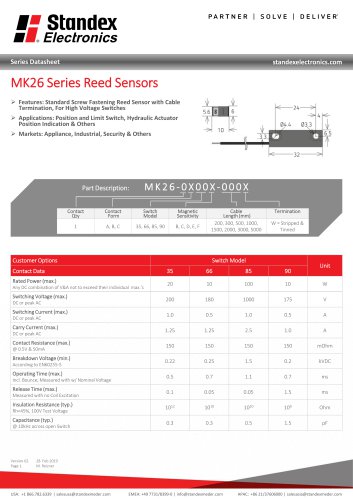 MK26 SERIES REED SENSOR