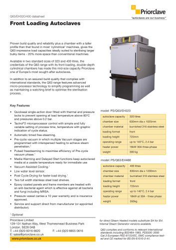 Front Loading 320 & 400L Priorclave