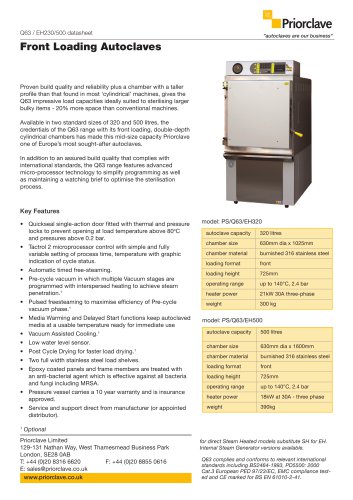 Front Loading 320 & 500L Priorclave