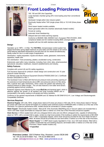 Front Loading Priorclave Datasheet