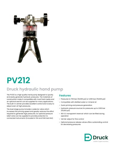 Druck PV212 Hydraulic Hand Pump