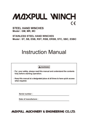 Hand Winch Instruction Manual