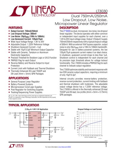 LT3030 - Dual 750mA/250mA Low Dropout, Low Noise, Micropower Linear Regulator