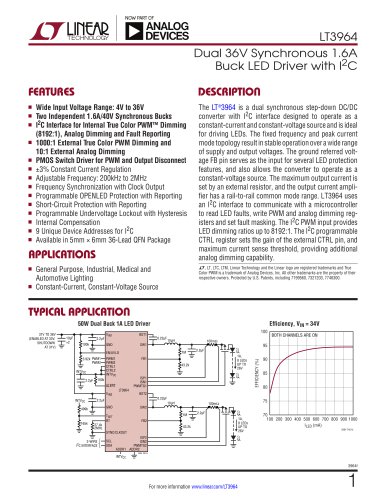 LT3964 - Dual 36V Synchronous 1.6A Buck LED Driver with I2C