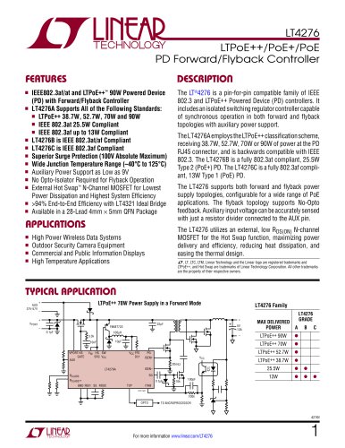 LT4276 - LTPoE++/PoE+/PoE PD Forward/Flyback Controller