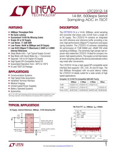 LTC2312-12 - 12-Bit, 500ksps Serial Sampling ADC in TSOT