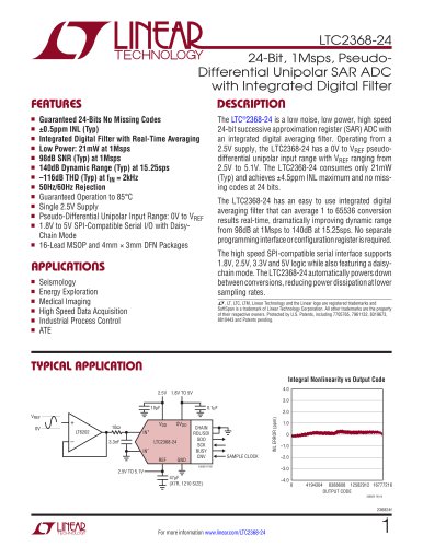 LTC2368-24 - 24-Bit, 1Msps, Pseudo- Differential Unipolar SAR ADC with Integrated Digital Filter