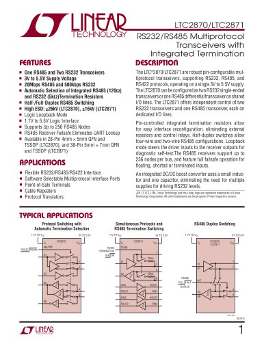 LTC2870/LTC2871 - RS232/RS485 Multiprotocol Transceivers with Integrated Termination