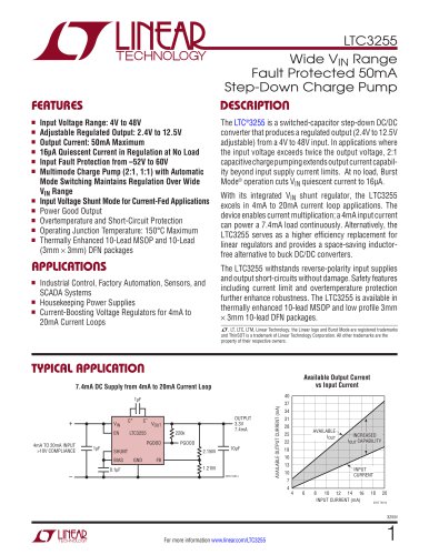 LTC3255 - Wide VIN Range Fault Protected 50mA Step-Down Charge Pump