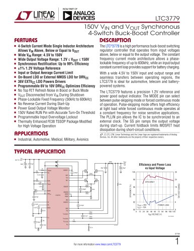 LTC3779 - 150V VIN and VOUT Synchronous 4-Switch Buck-Boost Controller