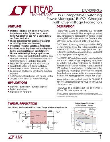 LTC4098-3.6 - USB Compatible Switching Power Manager/LiFePO4 Charger with Overvoltage Protection