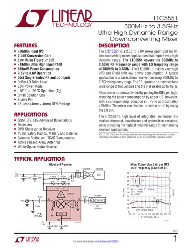 LTC5551 - 300MHz to 3.5GHz Ultra-High Dynamic Range Downconverting Mixer