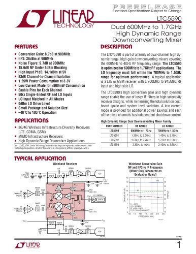 LTC5590 - Dual 600MHz to 1.7GHz High Dynamic Range Downconverting Mixer