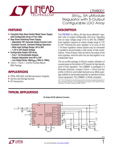 LTM8001 - 36VIN, 5A ?Module Regulator with 5-Output Configurable LDO Array