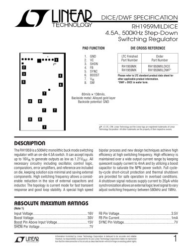 RH1959MILDICE 4.5A, 500KHz Step-Down Switching Regulator