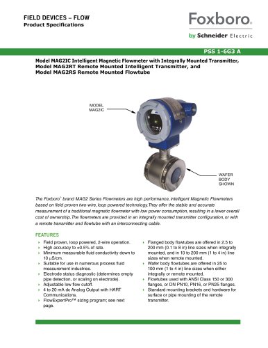 Model MAG2IC Intelligent Magnetic Flowmeter with Integrally Mounted Transmitter, Model MAG2RT Remote Mounted Intelligent Transmitter, and Model MAG2RS Remote Mounted Flowtube