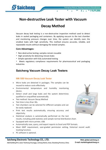 Non-destructive Leak Tester with Vacuum Decay Method