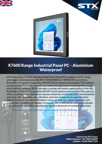 UK X7600 Industrial Panel PC Aluminium Waterproof