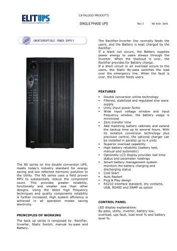 SINGLE PHASE ON-LINE UPS NS 1KVA ÷ 3KVA series