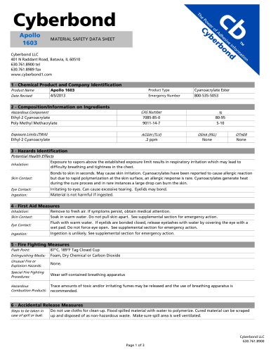 Apollo 1603 MATERIAL SAFETY DATA SHEET
