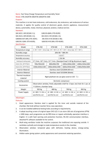 Fast Temp Change Temperature and Humidity Tester KTB Series