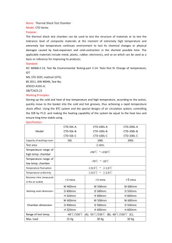 Thermal Shock Test Chamber CTD Series