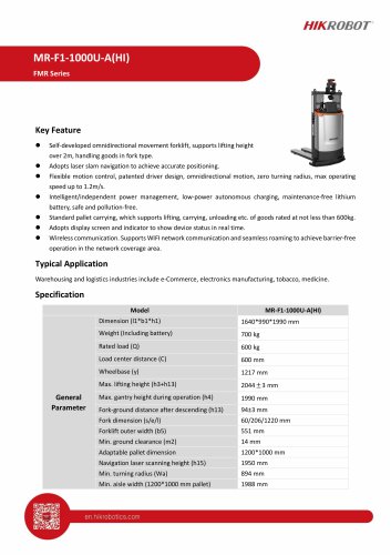 Forklift Mobile Robot MR-F1-1000U-A(HI)