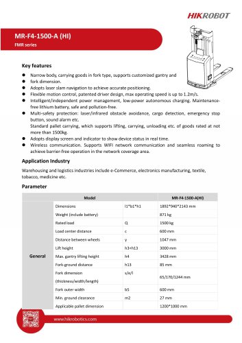 Forklift Mobile Robot MR-F4-1500-A(HI)