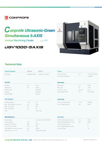 UGV1000-5AXIS Conprofe Ultrasonic-Green Simultaneous 5-AXIS Vertical Machining Center