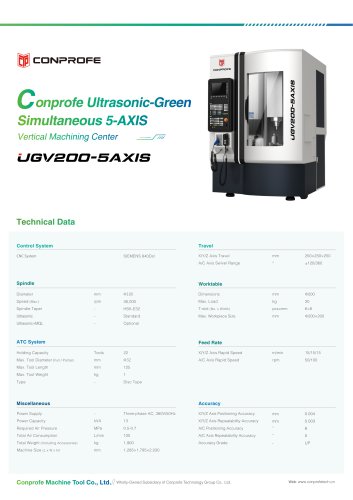 UGV200-5AXIS Conprofe Ultrasonic-Green Simultaneous 5-AXIS Vertical Machining Center