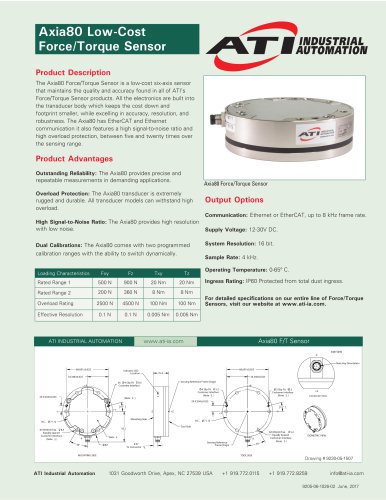 Axia80 Low-Cost Force/Torque Sensor