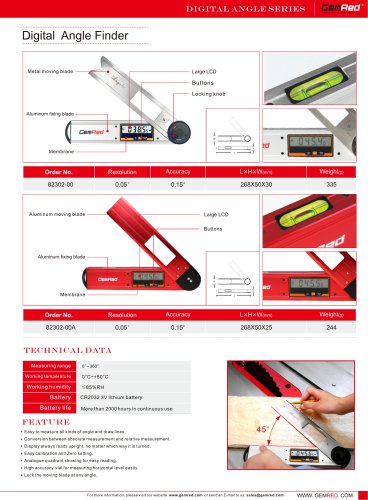 GemRed Professinal Digital Protractor Angle Finder 82302